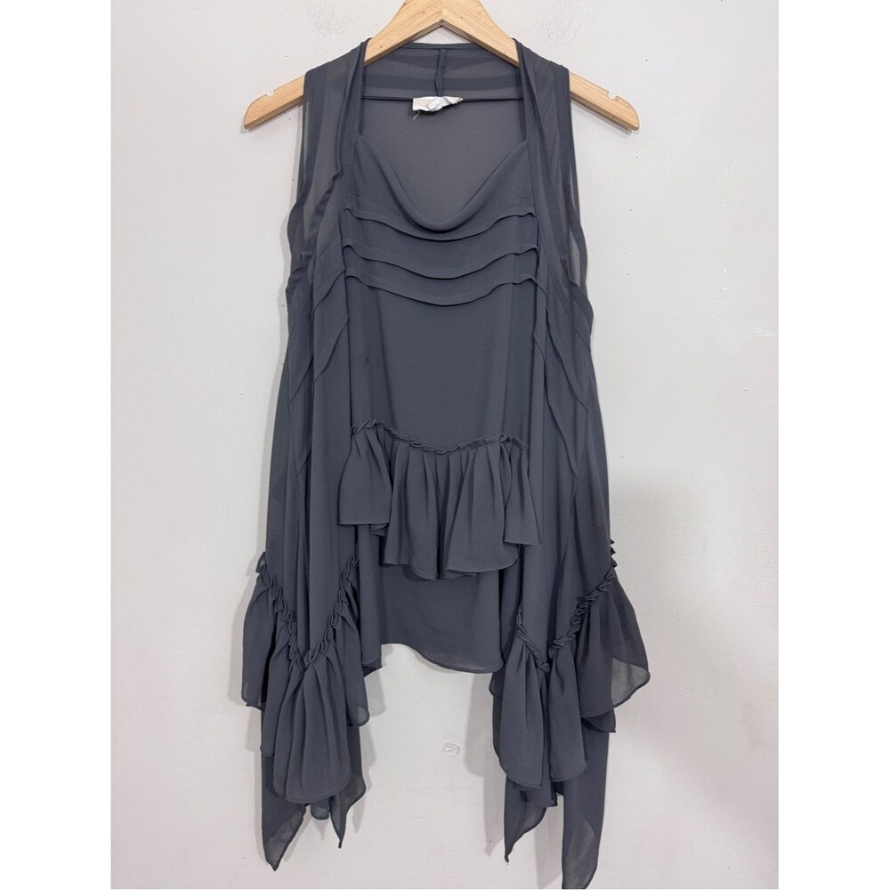 Whimsigoth Lost April Sheer Charcoal Layered Ruffle Sleeveless Drape Top size M